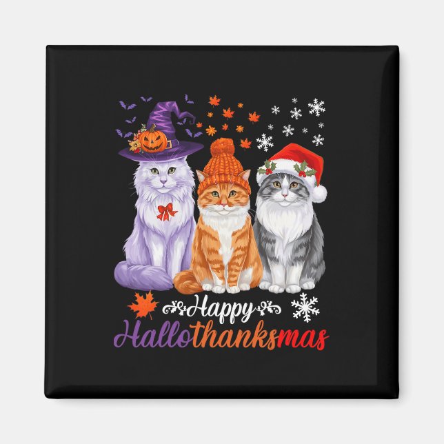 Aimant Chats de Happy Hallothanksmas Halloween Thanksgivi (Devant)