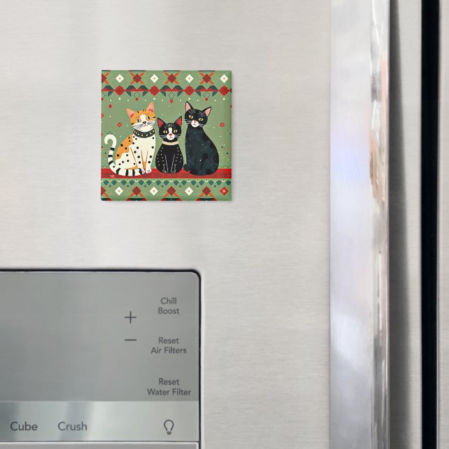 Aimant Chats de Noël rétro (In situ (réfrigérateur))