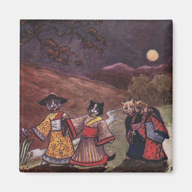 Aimant Chats en Kimonos Promenade nocturne (Devant)