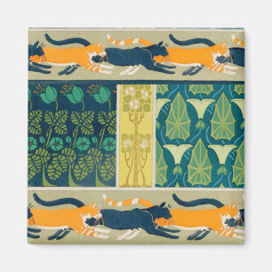 Aimant Chats et fleurs Art Nouveau