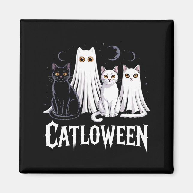 Aimant Chats fantômes effrayants Catloween Citrouille Mig (Devant)