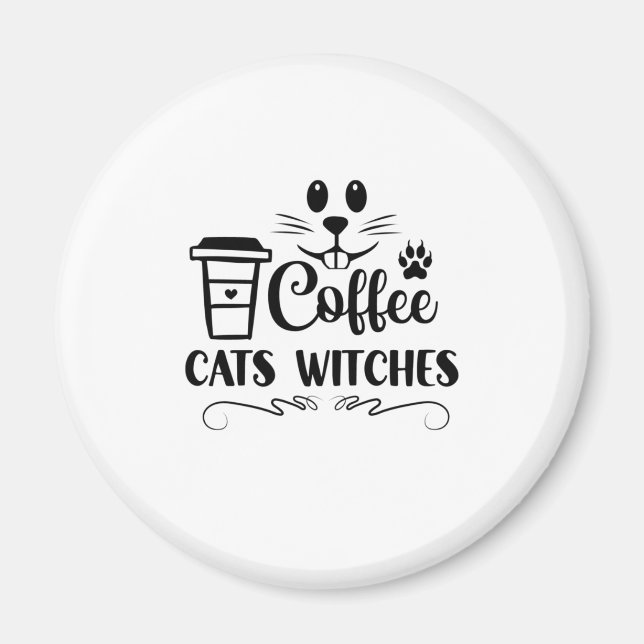 Aimant Chats Halloween sorcières de café Anniversaire (Devant)