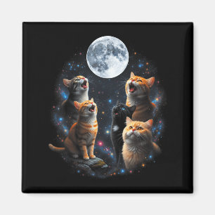 Aimant Chats Hurleurs Pleine Lune Ciel Étoilé Galaxie Cos
