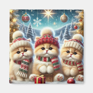 Aimant Chats Kitty en décoration de Noël et neige