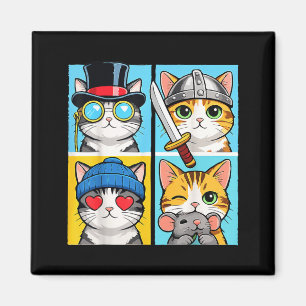 Aimant Chats Mignon Bloc De Couleurs Portrait De Chat Drô