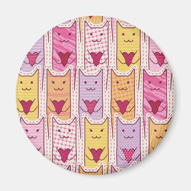 Aimant Chats mignons aux coeurs amoureux (Devant)