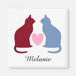 Aimant Chats mignons et coeur Personnalisé