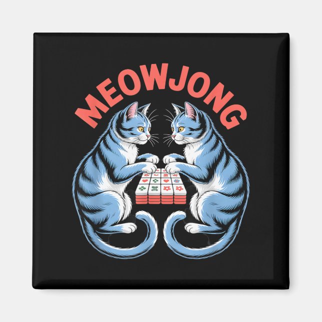 Aimant Chats mignons meowjong jouant avec des tuiles de m (Devant)
