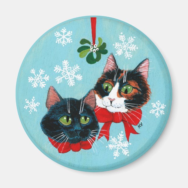 Aimant Chats mignons, mistletoe neige d'hiver de Noël (Devant)