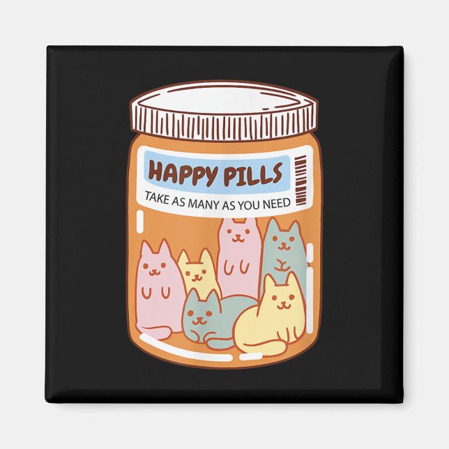 Aimant Chats mignons pilules heureuses drôles santé menta (Devant)
