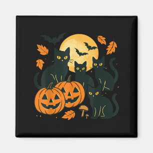 Aimant Chats noirs avec citrouilles Jack O Lanterns lune