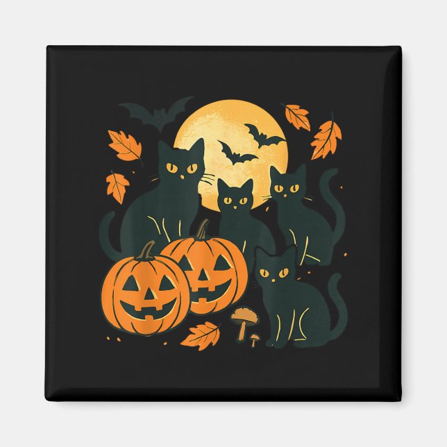 Aimant Chats noirs avec citrouilles Jack O Lanterns lune  (Devant)