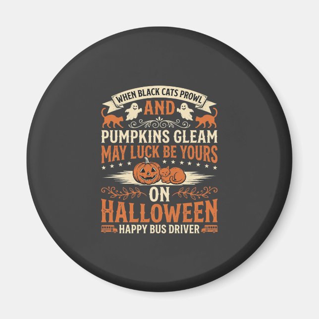 Aimant Chats noirs d'Halloween Citrouille Chauffeur de bu (Devant)