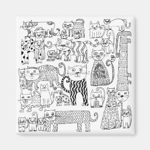 Aimant Chats noirs et blancs dessinés à la main Art moder