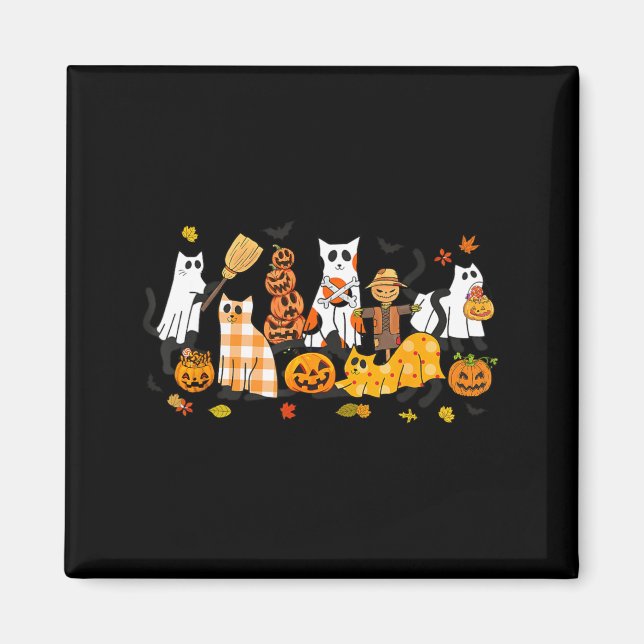 Aimant Chats noirs mignons fantôme Halloween Citrouille A (Devant)