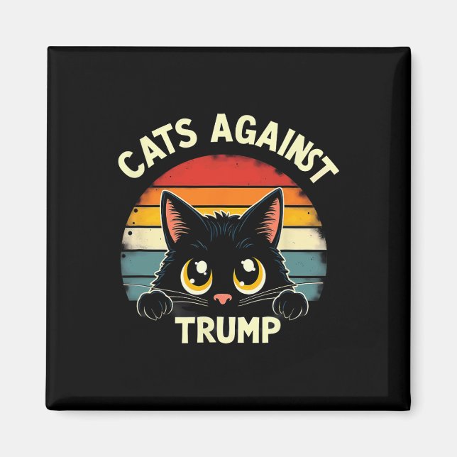 Aimant Chats noirs rétro contre Trump 1 (Devant)