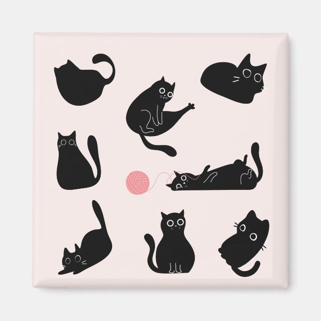 Aimant Chats noirs soyeux (Devant)