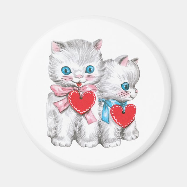 Aimant Chats rétro de la Saint-Valentin, chaton mignon vi (Devant)