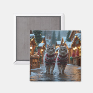 Aimant Chats sibériens Noël Neige Vacances