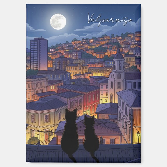 Aimant Chats Valparaiso Chili la nuit (Recto)