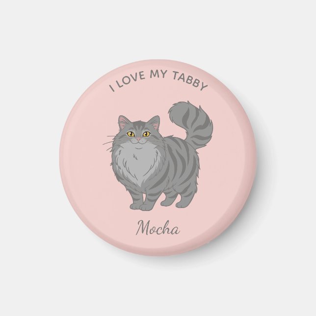 Aimant Chatte grise tabby aux longs poils maman personnal (Devant)