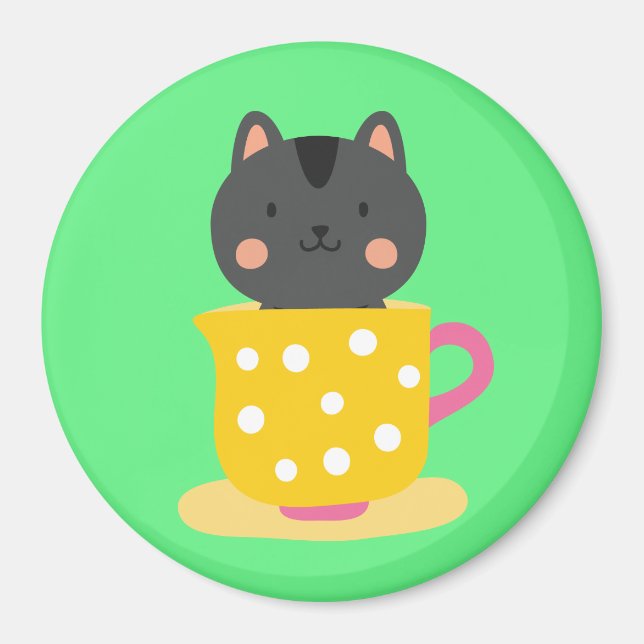Aimant Chatte mignonne en dessin animé sur la menthe (Devant)