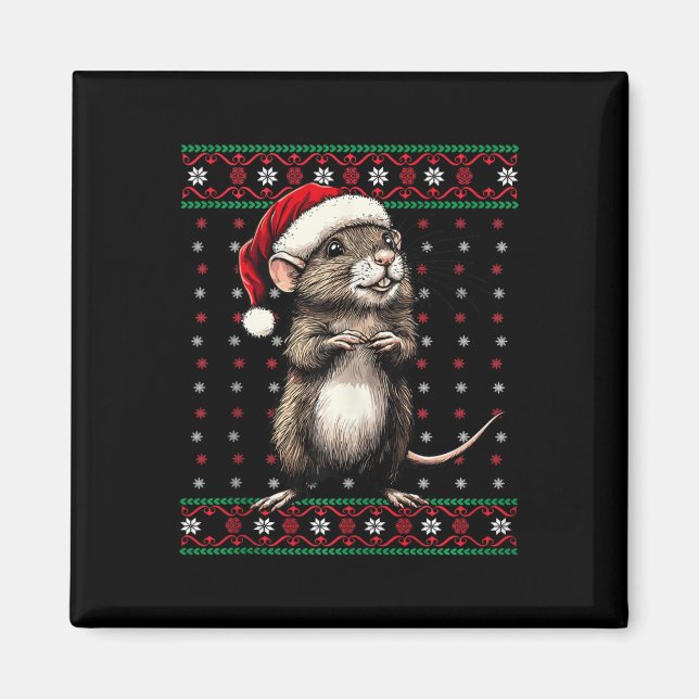 Aimant Chaud de Noël moche Rat Lover Santa Hat Funny H (Devant)