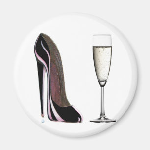 Aimant Chaussure Stiletto Noir et verre Champagne