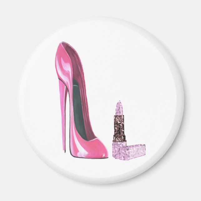 Aimant Chaussure Stiletto Rose et Art Lipstick (Devant)