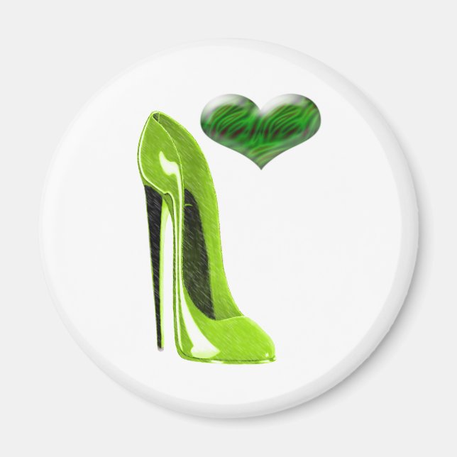 Aimant Chaussure Zesty Lime Green Stiletto et coeur 3D (Devant)