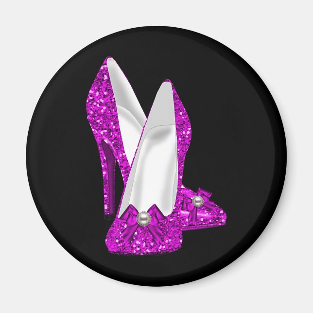 Aimant Chaussures à talons hauts Stiletto Paillettes Rose (Devant)