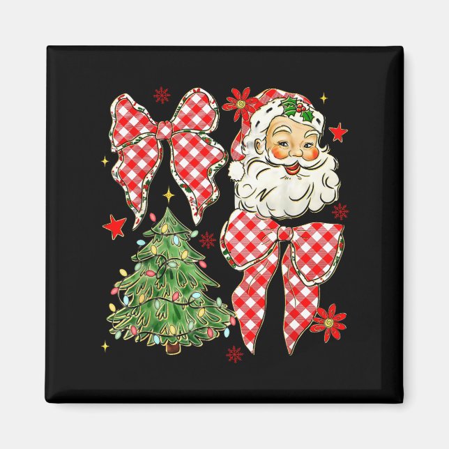 Aimant Checkered Coquette Bow Santa Claus Christmas Holid (Devant)