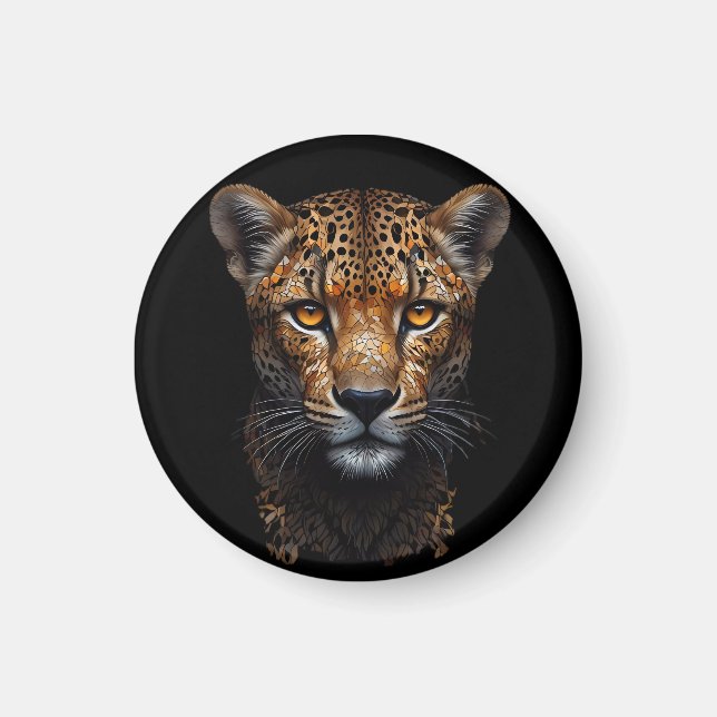 Aimant Cheetah Portrait sur noir (Devant)