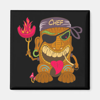 Aimant Chef de Bandana Tiki avec saucisse brûlante, Noir 