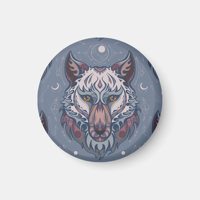 Aimant Chefs de loups avec décoration de boho (Devant)