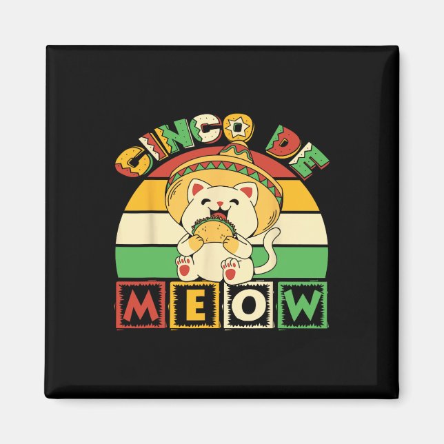 Aimant Chemise Cinco De Meow Avec Chat Souriant Taco Et S (Devant)