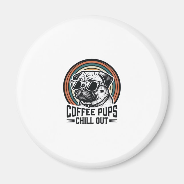 Aimant Chemise de chien de café rétro Chill Pug Graphique (Devant)