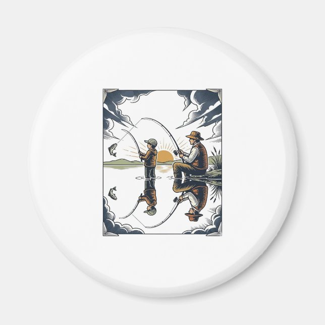 Aimant Chemise de gravure de pêche de père et d'enfant vi (Devant)