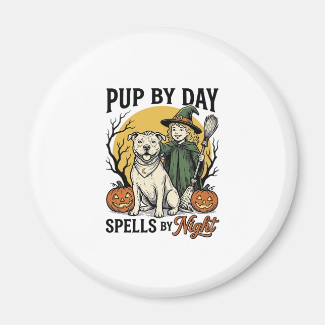 Aimant Chemise de sorcière de chien d'Halloween Gravure v (Devant)