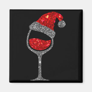 Aimant Chemise de vin de Noël - Gl de vin rouge Chapeau d