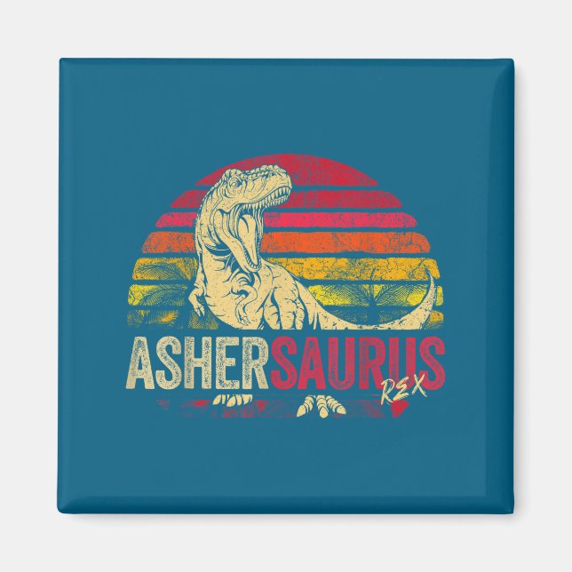 Aimant Chemise Drôle Asher Saurus Dinosaure Rex Nom (Devant)
