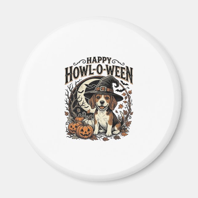 Aimant Chemise Halloween Chapeau De Sorcière Beagle Joyeu (Devant)