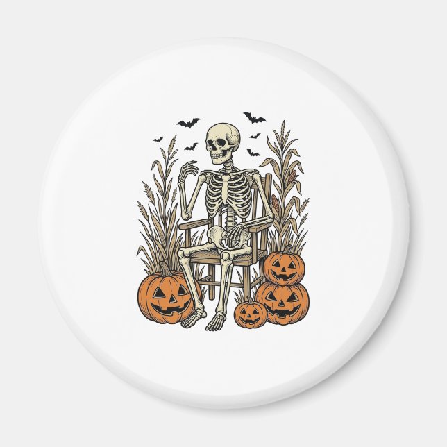 Aimant Chemise Halloween squelette vintage et citrouilles (Devant)
