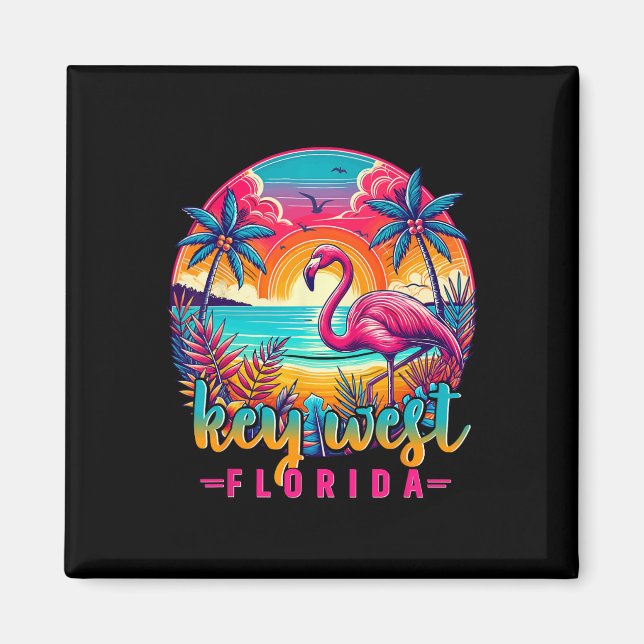 Aimant Chemise Key West Floride Flamant Rose Plage Tropic (Devant)