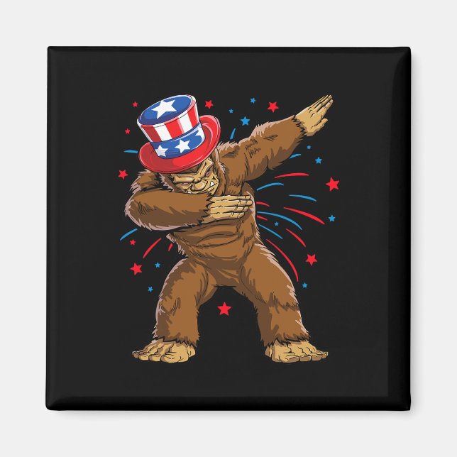 Aimant Chemises Bigfoot 4 juillet Sasquatch Drapeau Améri (Devant)