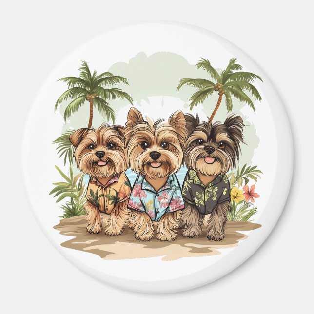 Aimant Chemises Hawaïennes Chiens Terrier du Yorkshire (Devant)