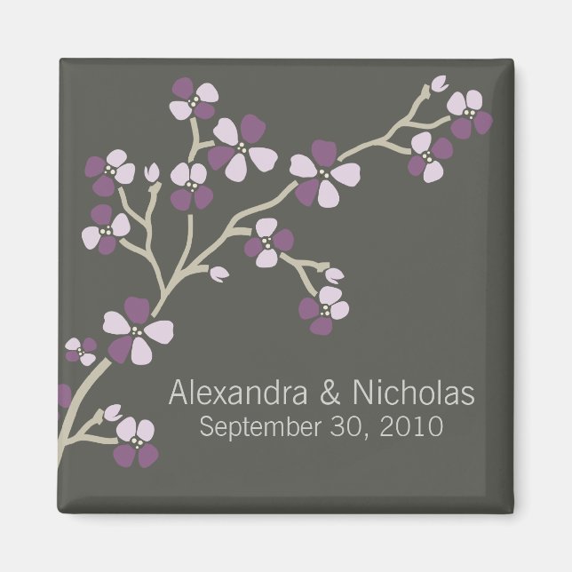 Aimant Cherry Blossom Designer Wedding Favor (prune) (Devant)