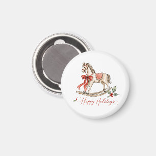 Aimant Cheval à bascule de Noël à l'aquarelle
