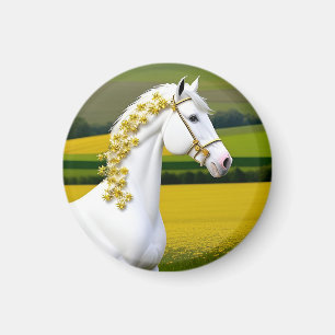 Aimant Cheval blanc avec guirlande florale