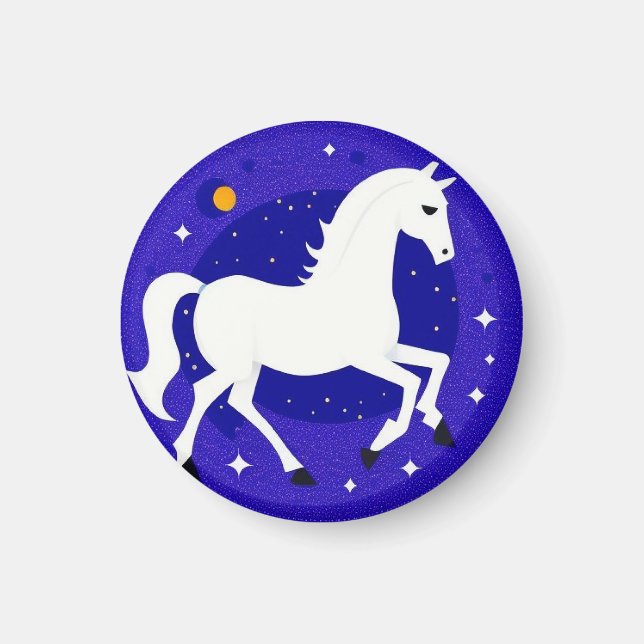 Aimant Cheval Blanc Élégant dans une Affichage de Nuit Co (Devant)